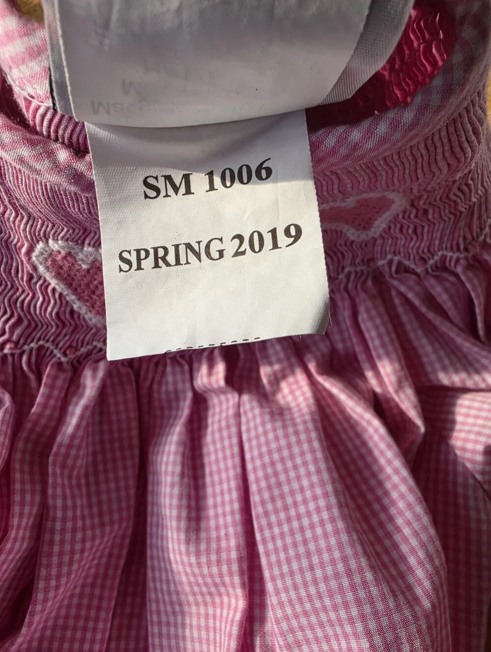 DELANEY Girls Size 6 Pink Gingham Smocked Bishop Dress Heart Embroidery Boutique